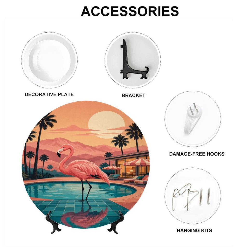 Mid-Century Modern Palm Springs Flamingo Poolside Ceramic Decorative Plate