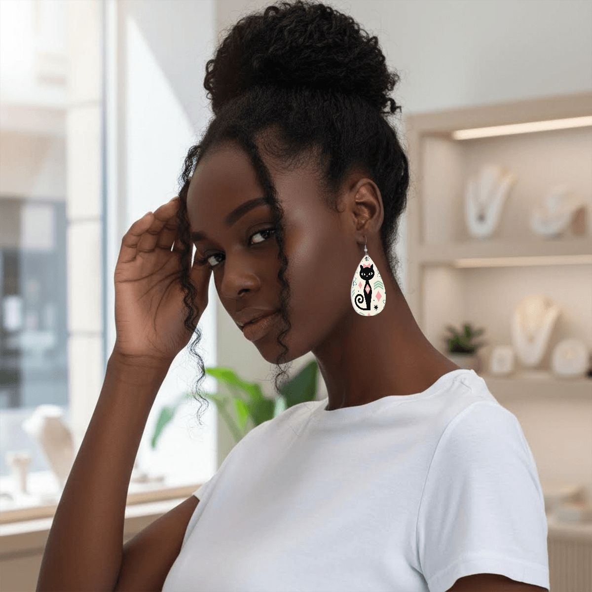 Atomic Cat Teardrop Earrings | Mid-Century Modern Statement Drops