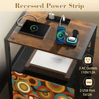 Mid-Century Modern Retro Circles Nightstand with Charging Station | 2-Drawer Bedside Table