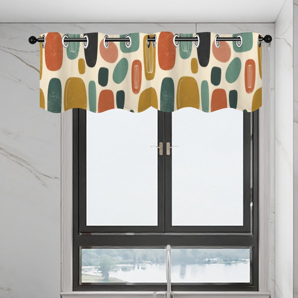 Mid-Century Modern Window Valance — Organic Pebble Repeat, 2 Panels (52"×18")