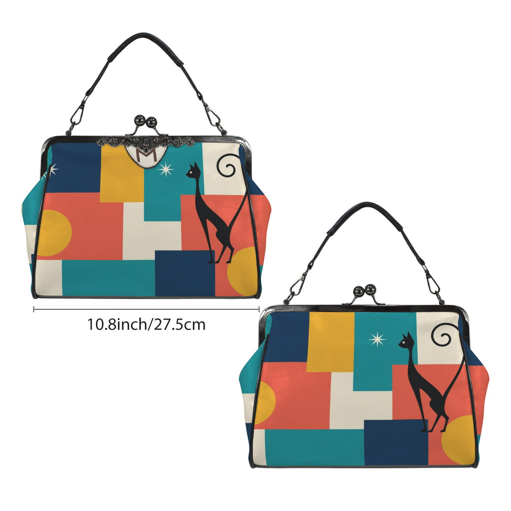 Atomic Cat Colorblock Kiss-Lock Crossbody Bag