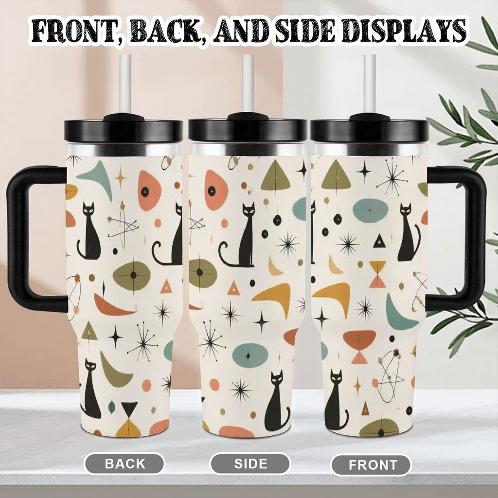 MCM-Era Cat & Botanical Atomic Print 40 oz Travel Tumbler