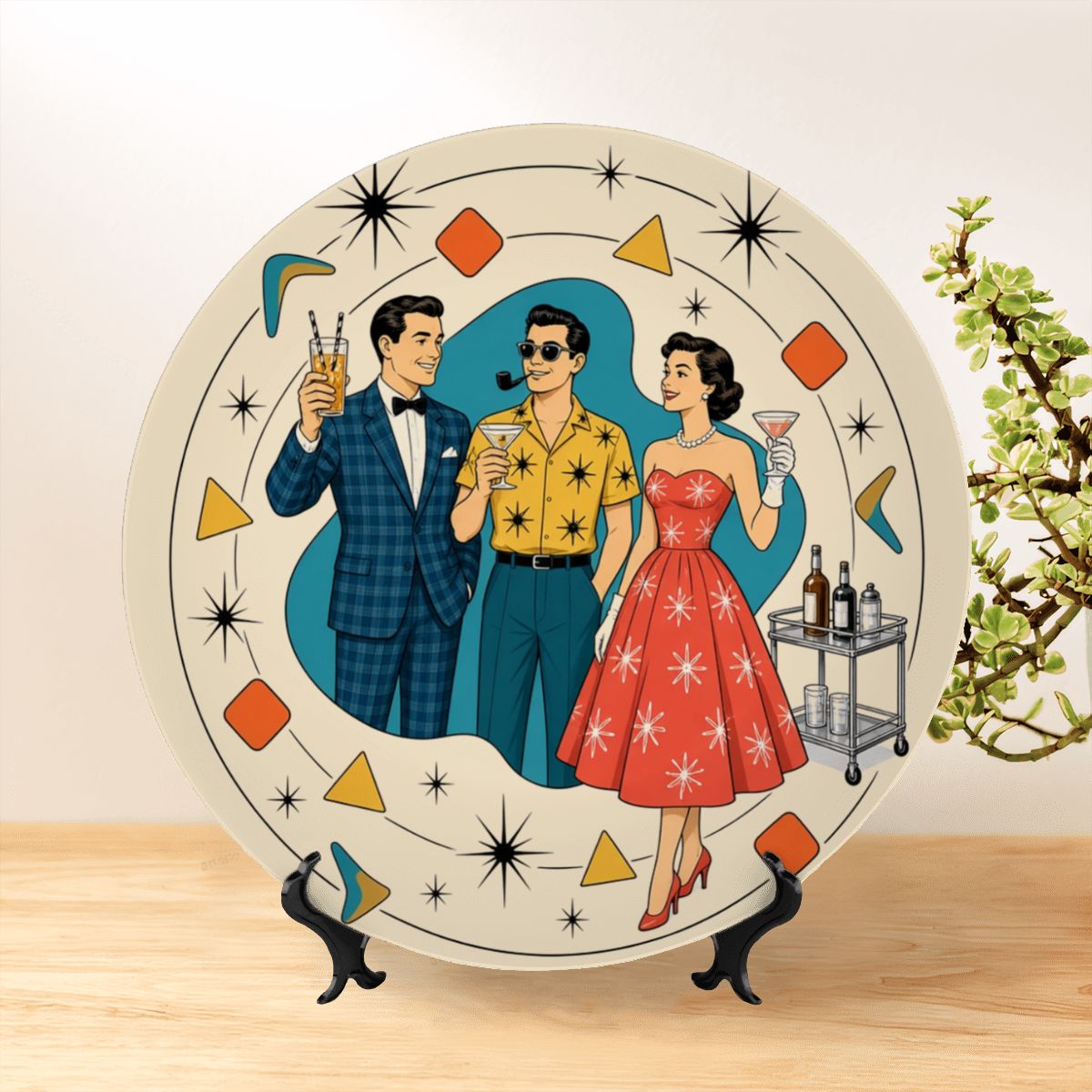 Mid-Century Modern Atomic Trio Ceramic Decorative Plate