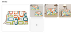 Mid-century modern retro TV print cosmetic bag in cream, orange, blue, and olive green.